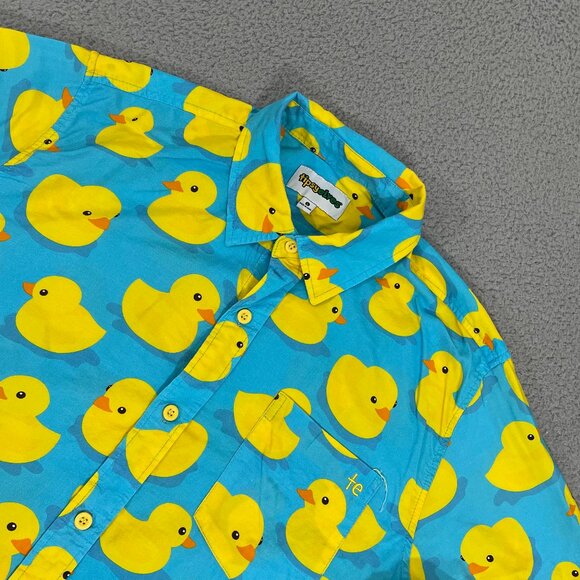 Tipsy Elves Rubber Ducky Hawaiian Shirt Men L Blue Short Sleeve Button Front - Picture 1 of 10